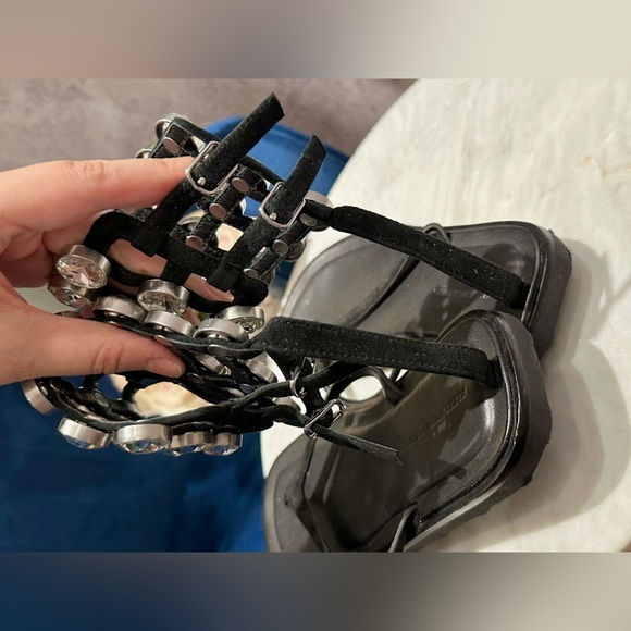 Alexander Wang Black Aubrey Crystal Flats Jeweled Cuff Sandals 35.5 - Picture 2 of 6